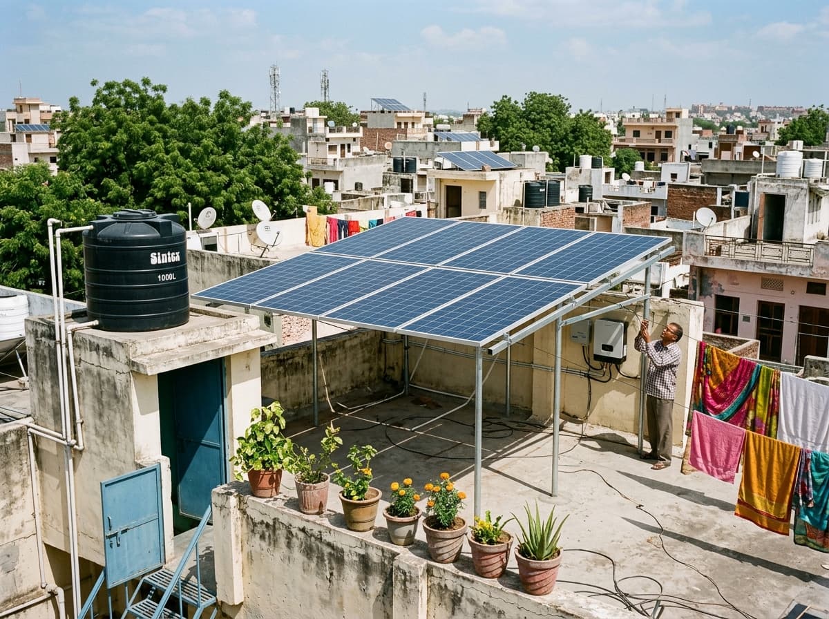UV Energy Solutions team rooftop solar installation in India